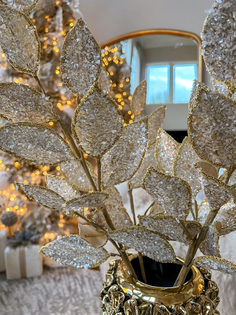 Inspire Me! Home Decor Crystal Glitter And Beaded Edge Leaf Spray