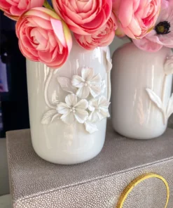 Inspire Me! Home Decor Mini White Vases W/ Floral Detail (Set Of 2)