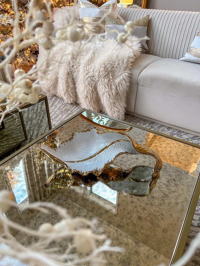 Inspire Me! Home Decor Gold And White Scalloped Tray