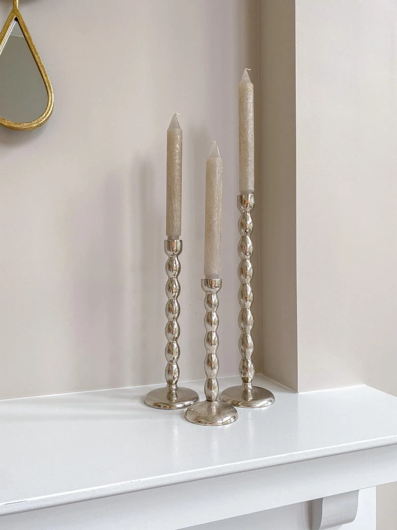 Inspire Me! Home Decor Silver Bead Design Candle Stick (3 Sizes)