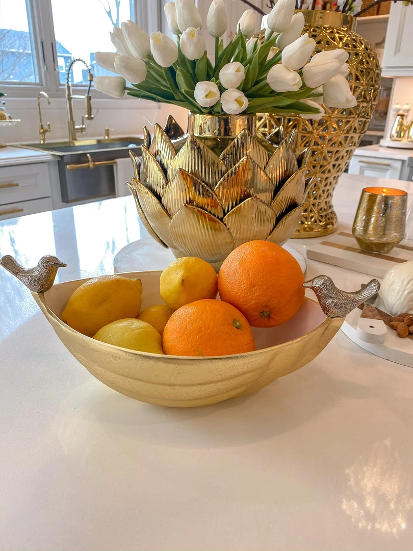 Inspire Me! Home Decor Gold Metal Bird Bowl With White Enameled