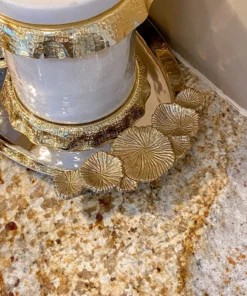 Inspire Me! Home Decor Silver Oval Tray With Gold Floral Handles