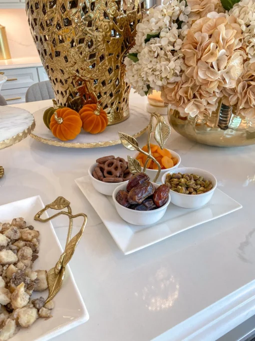 Inspire Me! Home Decor White Ceramic Serving Tray With 4 Bowls And Gold Leaf