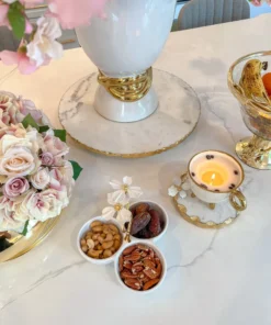 Inspire Me! Home Decor 3 Section Porcelain Dish With White Jeweled Flower Details Gold