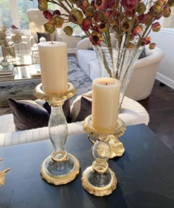 Inspire Me! Home Decor Glass Candle Holders With Gold Ruffle Detail (2 Sizes)