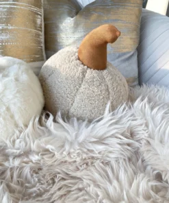 Inspire Me! Home Decor Beige Sherpa Pumpkin Pillow PILLOWS, RUGS, & THROWS