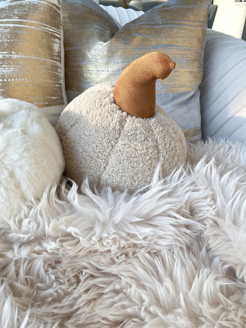 Inspire Me! Home Decor Beige Sherpa Pumpkin Pillow PILLOWS, RUGS, & THROWS