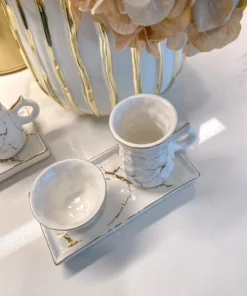 Inspire Me! Home Decor Metallic Gold Marble Print Turkish Coffee & Tea Set With Tray