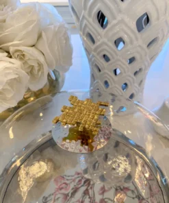 Inspire Me! Home Decor Glass Cake Dome With Gold Mosaic Handle
