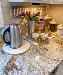 Inspire Me! Home Decor Round Marble Tray With Gold Edge