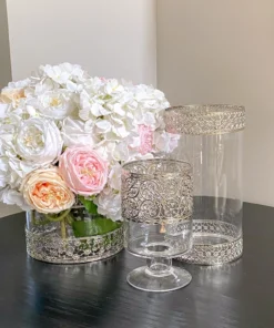 Inspire Me! Home Decor Tall Glass Vase W/ Ornate Silver Metal Rims