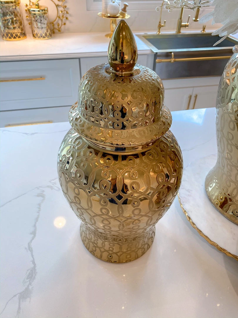 Inspire Me! Home Decor Large Gold Patterned Ginger Jar
