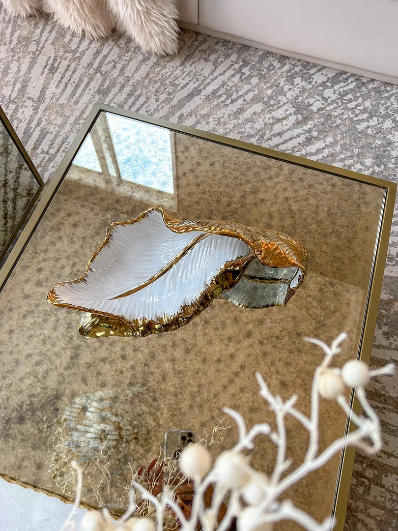 Inspire Me! Home Decor Gold And White Scalloped Tray