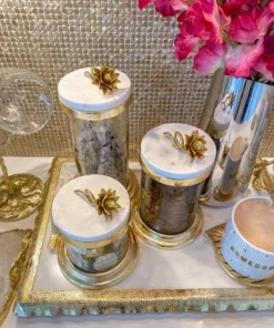 Inspire Me! Home Decor Gold Or Silver Canisters With Floral Lotus Lid (2 Colors)