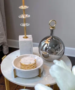 Inspire Me! Home Decor Round Marble Bowl W/ Gold Metal Base