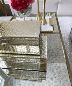 Inspire Me! Home Decor Mirror Gold Geometric Pattern Boxes (Set Of 2)