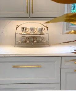 Inspire Me! Home Decor Two-Tiered Silver Stand With Gold Floral Details