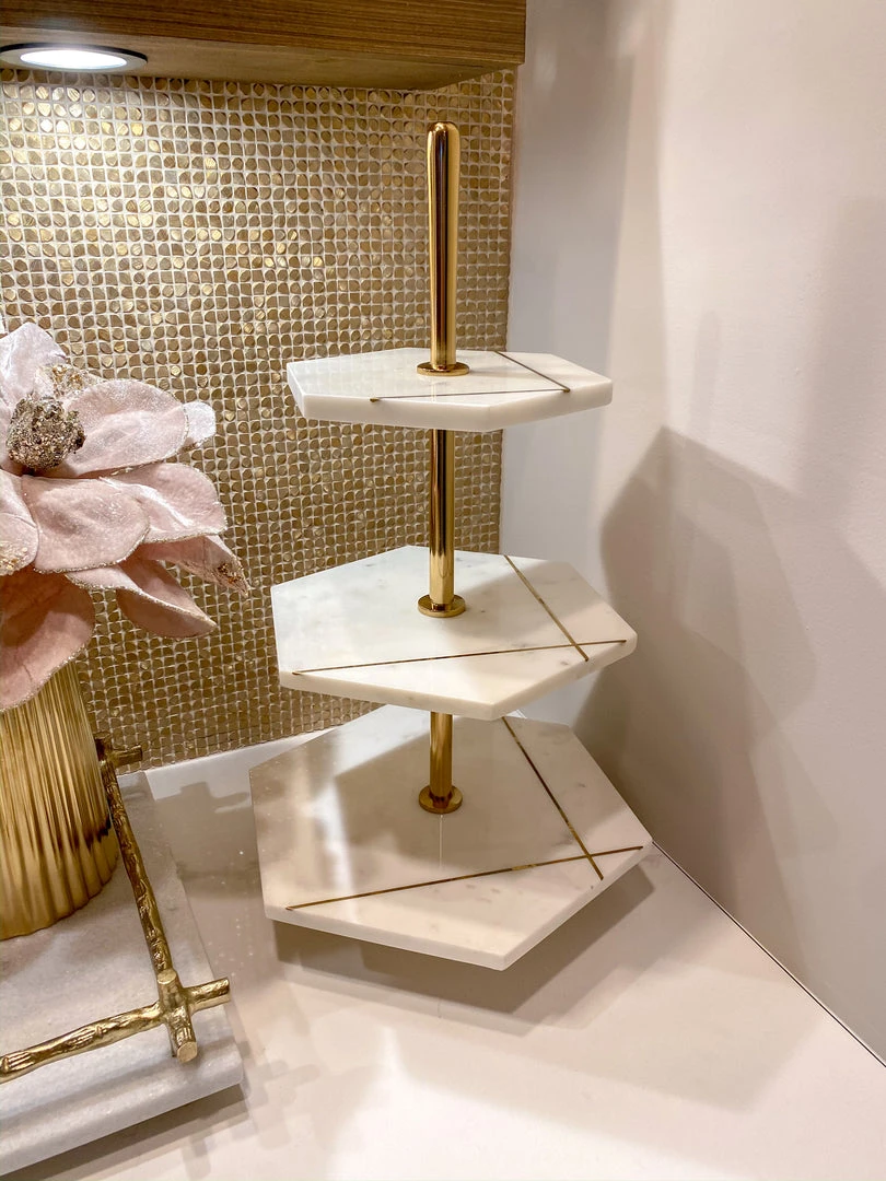 Inspire Me! Home Decor Three Tiered Marble Stand With Gold Inlay