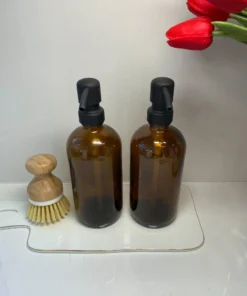 Inspire Me! Home Decor Amber Glass Soap Dispenser W/ Matte Black Finish Pump KITCHEN