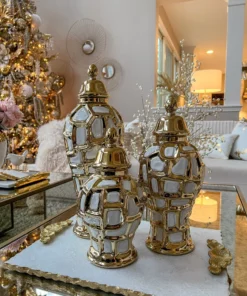 Inspire Me! Home Decor Gold & White Ginger Jar (3 Sizes)