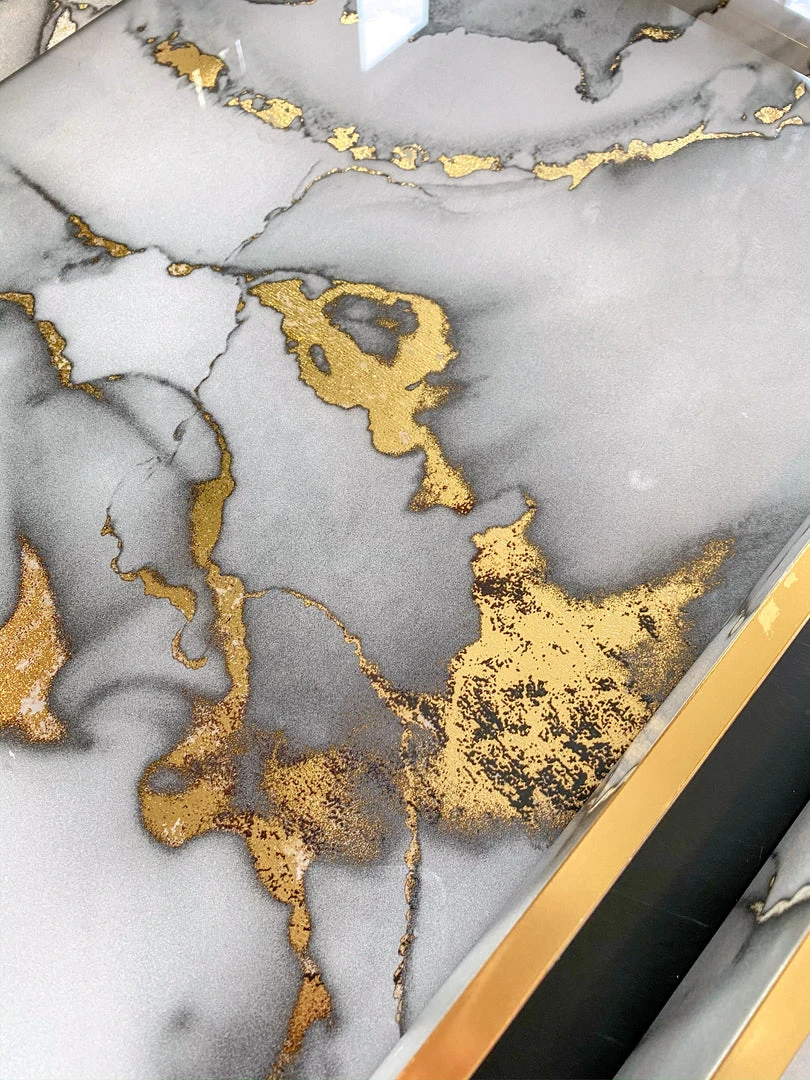 Inspire Me! Home Decor Marble Tray With Gold Edges And Metallic Marble Pattern (2 Sizes)