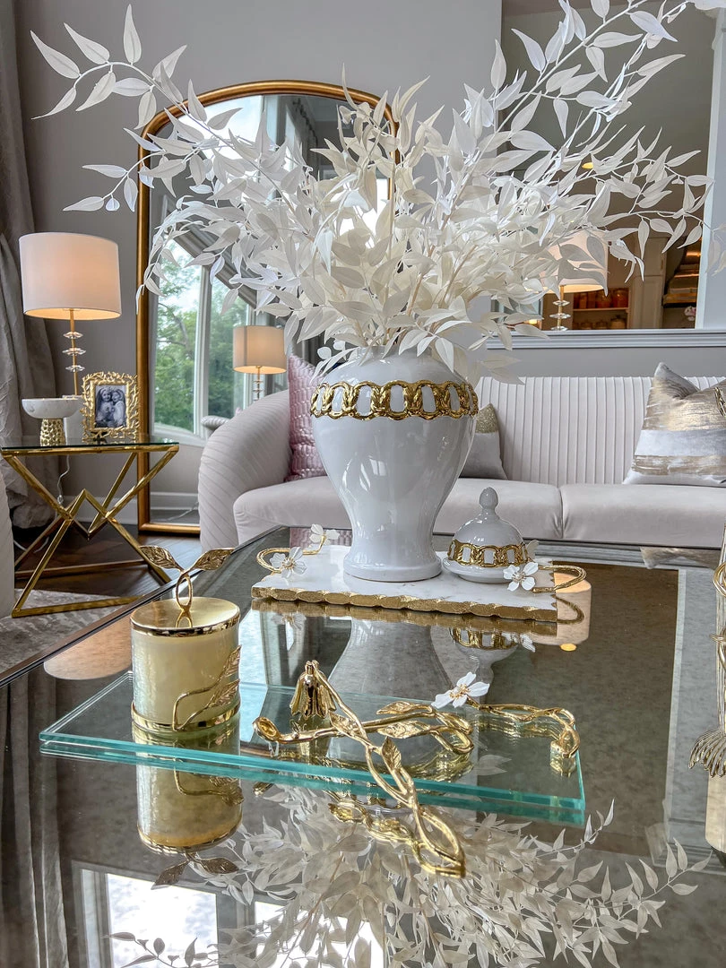 Inspire Me! Home Decor White Ceramic Ginger Jar With Stunning Gold Chain Details (3 Sizes)