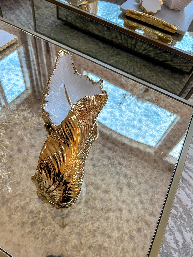 Inspire Me! Home Decor Gold And White Scalloped Tray