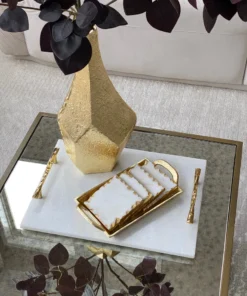 Inspire Me! Home Decor Marble Coasters W/ Gold Trim And Tray Set