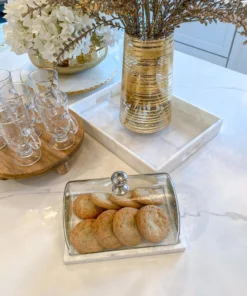 Inspire Me! Home Decor Marble Cake Platter With Metallic Handled Glass Dome (2 Colored Handles)