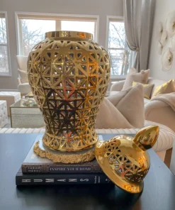 Inspire Me! Home Decor Gold Pierced Pattern Ginger Jar