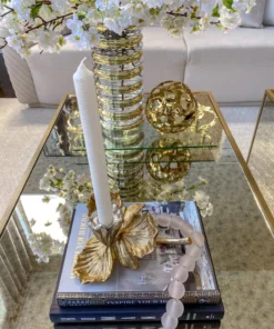 Inspire Me! Home Decor Gold/Silver Floral Candle Holder