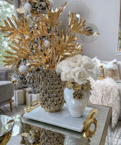 Inspire Me! Home Decor Gold Cascading Floral And White Vase