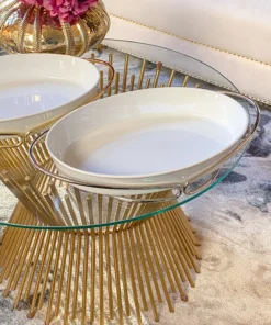 Inspire Me! Home Decor Oval Porcelain Serveware With Metal Base (2 Colors)