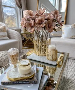 Inspire Me! Home Decor Glass Hurricane/Faux Floral Vase With Gold Twig Design (3 Sizes)