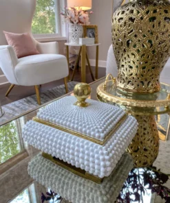 Inspire Me! Home Decor Cream Studded Box W/ Gold Detailing