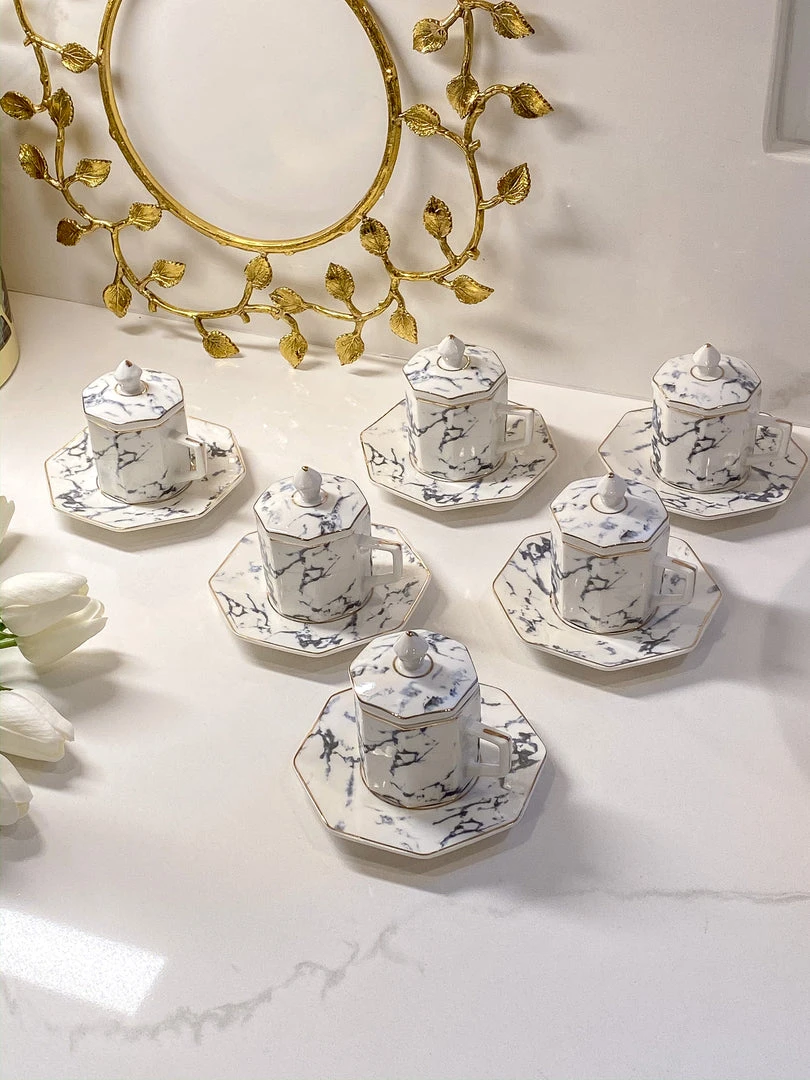 Inspire Me! Home Decor Gold Marbled Hexagon Espresso Tea Set Of 6