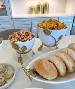 Inspire Me! Home Decor White Ceramic Bowl With Gold Leaf Details (2 Sizes)