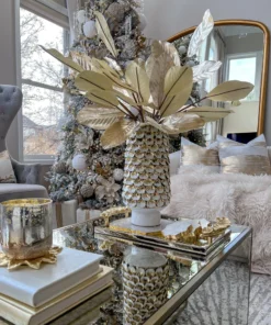 Inspire Me! Home Decor White Ceramic Vase With Gold & White Petal Design