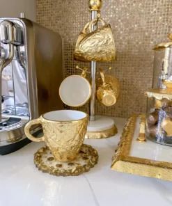 Inspire Me! Home Decor Gold Textured Metal Tea Cup And Saucer With White Interior