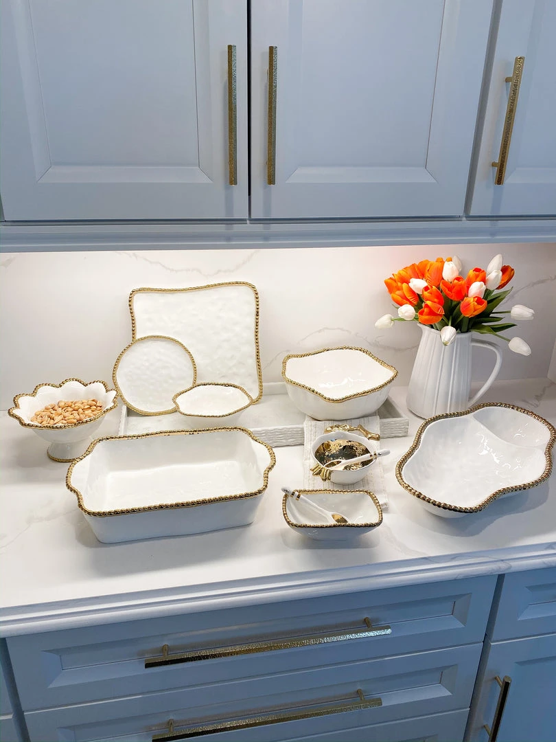 Inspire Me! Home Decor Gold And White Beaded Pedestal Bowl