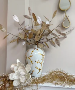 Inspire Me! Home Decor Floral Stems Gold And White Leaf Stem With Bead Detail