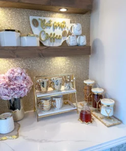 Inspire Me! Home Decor Two Tiered Marble Stand W/ Gold Frame