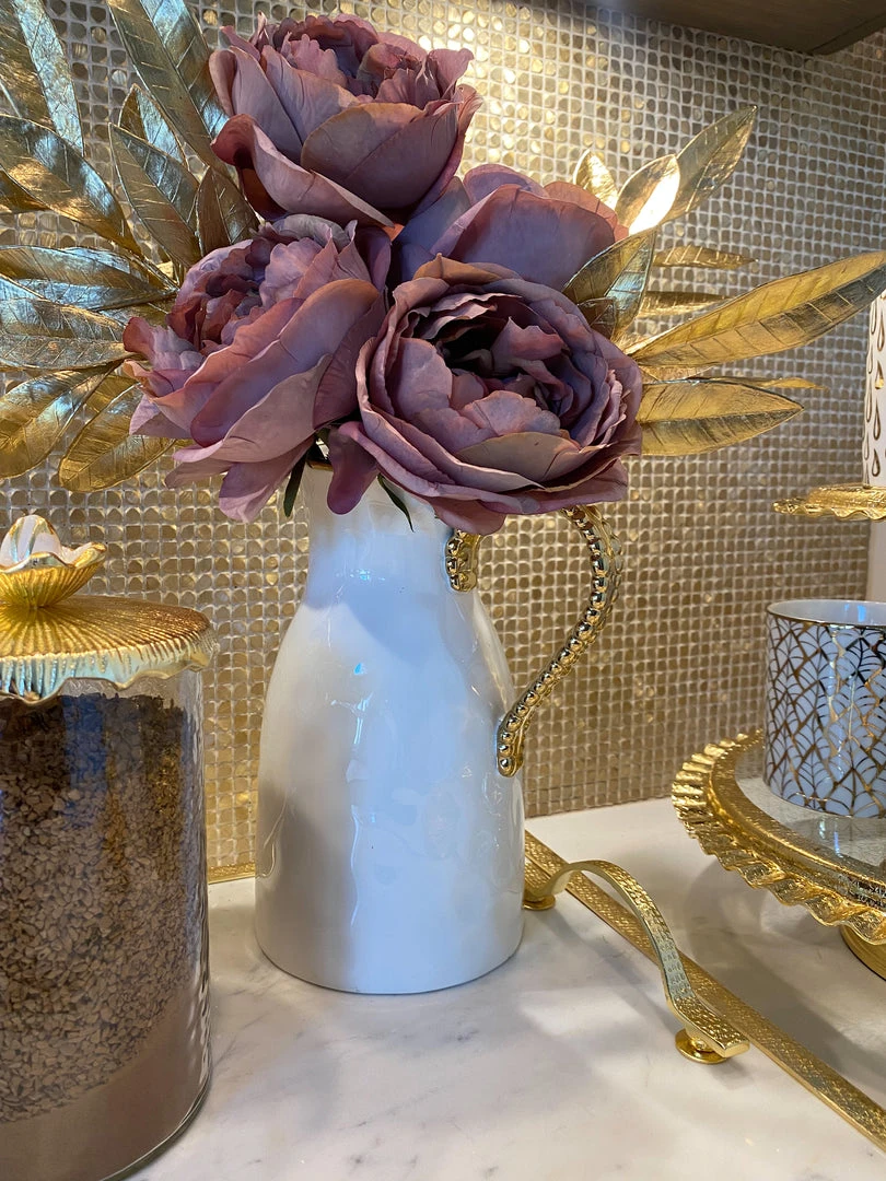 Inspire Me! Home Decor White Porcelain Pitcher With Gold Beaded Handle