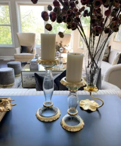 Inspire Me! Home Decor Glass Candle Holders With Gold Ruffle Detail (2 Sizes)