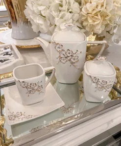 Inspire Me! Home Decor Tea Set With Gold Floral Design (3 Items Sold Separately)