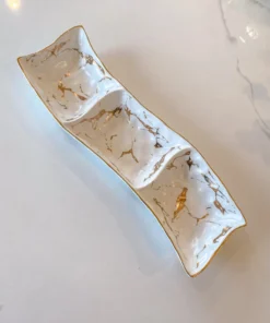 Inspire Me! Home Decor 3 Section Metallic Gold Marble Print Dish