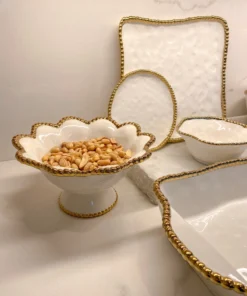 Inspire Me! Home Decor Gold And White Beaded Pedestal Bowl