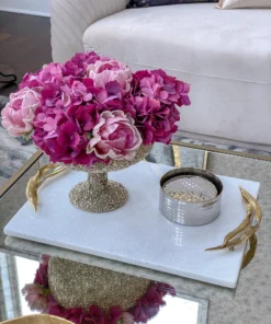 Inspire Me! Home Decor Willow Leaf Handle White Marble Tray