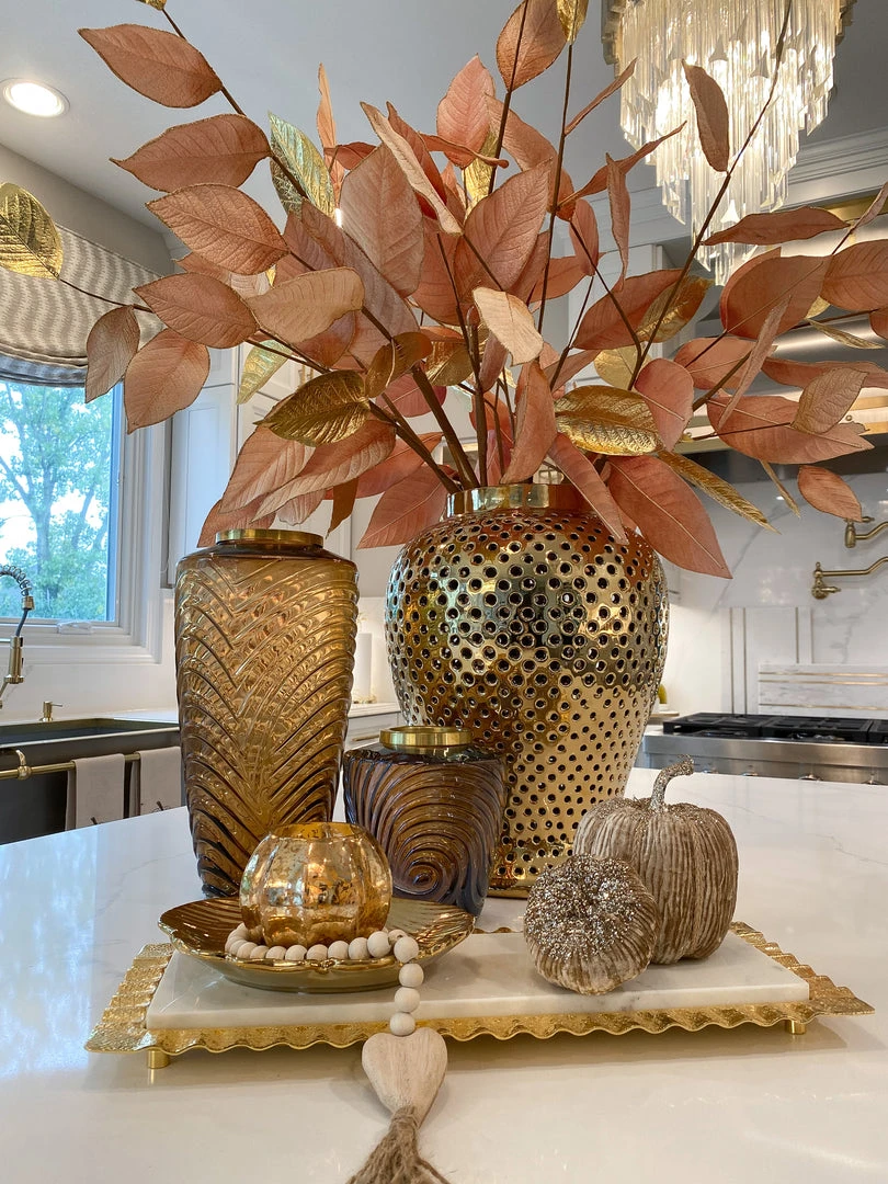 Inspire Me! Home Decor Amber Textured Vase With Gold Rim (2 Sizes)