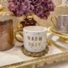 Inspire Me! Home Decor "Warm + Cozy" Gold & White Tile Mug
